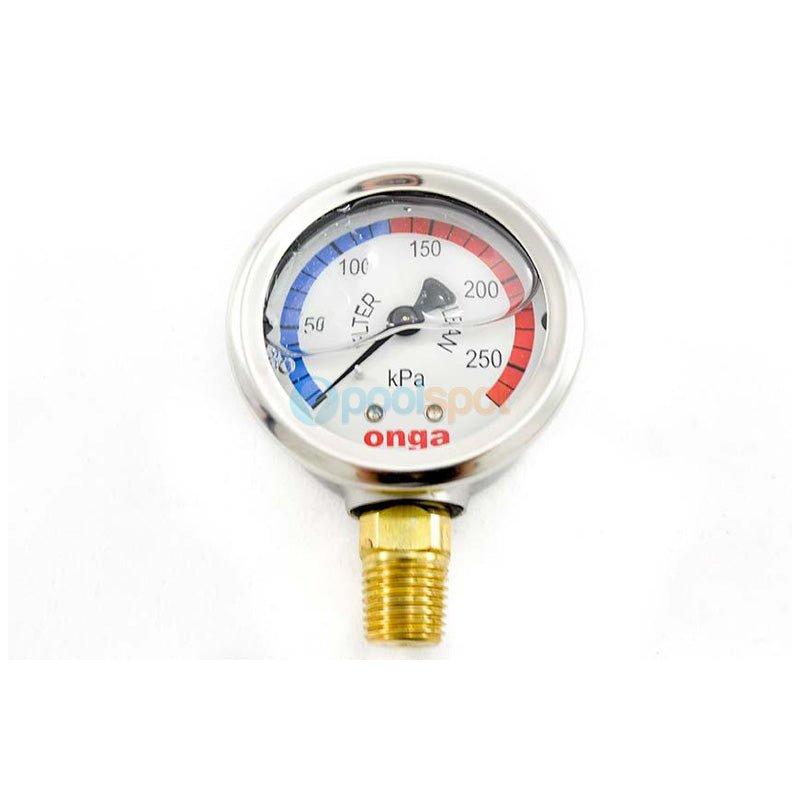 Onga Pressure Gauge - Bottom mount - Liquid-filled 0-270Kpa