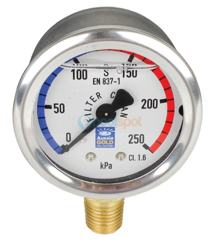 Pressure Gauge - Aussie Gold - Liquid filled - S/steel - Lower mount